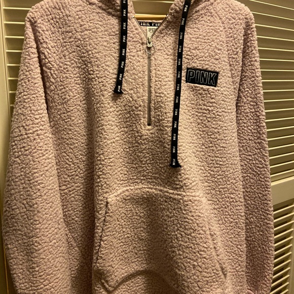 PINK Victoria's Secret Sweaters - Pink Sherpa hoodie half zip